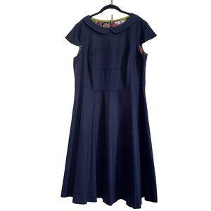 Boden Fit & Flare Navy Blue Dress with Peter Pan color